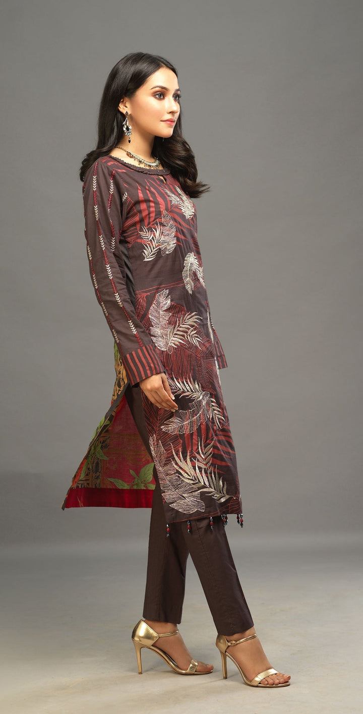 Unstitched 3pc Printed Embroidered Lawn Shirt with Organza Lines Dupatta - Shades (WK-00546B) - SalitexOnline