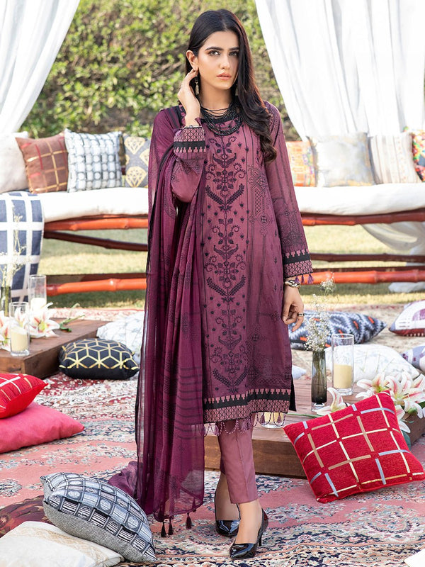 Unstitched 3pc Printed Embroidered Lawn Shirt with Printed Chiffon Dupatta & Dyed Cambric Trouser - Z'ure (WK-00697B) - SalitexOnline
