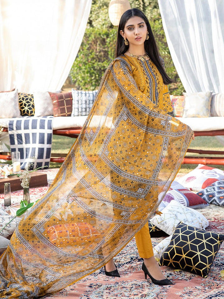 Unstitched 3pc Printed Embroidered Lawn Shirt with Printed Chiffon Dupatta & Dyed Cambric Trouser - Z'ure (WK-00700B) - SalitexOnline