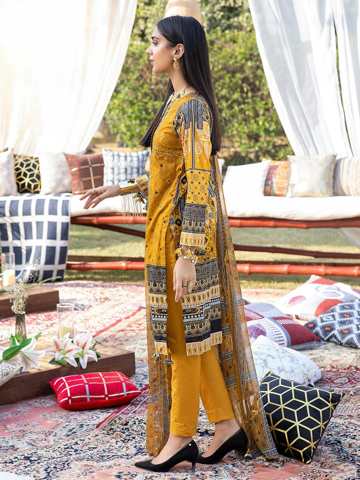 Unstitched 3pc Printed Embroidered Lawn Shirt with Printed Chiffon Dupatta & Dyed Cambric Trouser - Z'ure (WK-00700B) - SalitexOnline