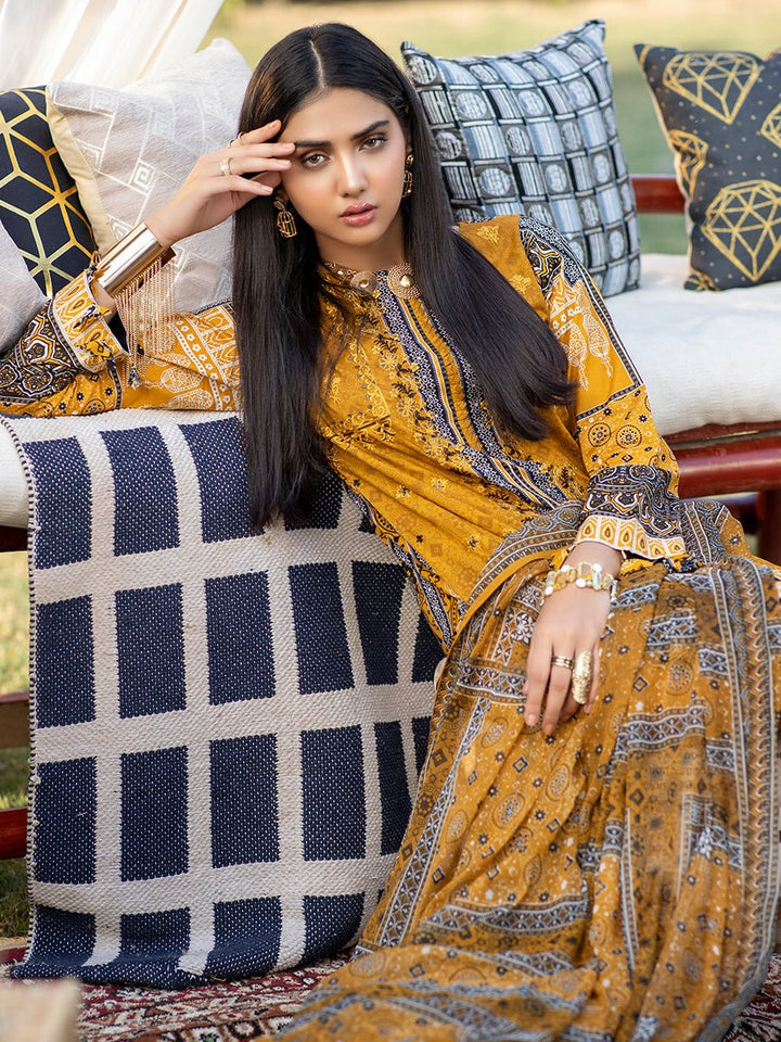 Unstitched 3pc Printed Embroidered Lawn Shirt with Printed Chiffon Dupatta & Dyed Cambric Trouser - Z'ure (WK-00700B) - SalitexOnline