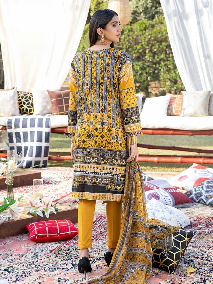 Unstitched 3pc Printed Embroidered Lawn Shirt with Printed Chiffon Dupatta & Dyed Cambric Trouser - Z'ure (WK-00700B) - SalitexOnline