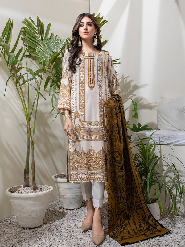 Prussian blue-Unstitched 3pc Embroidered Lawn Shirt Front with Printed lawn Back & Sleeves with Mukesh Chiffon Dupatta & Dyed Cambric Trouser - Oznur (WK-00705) - SalitexOnline