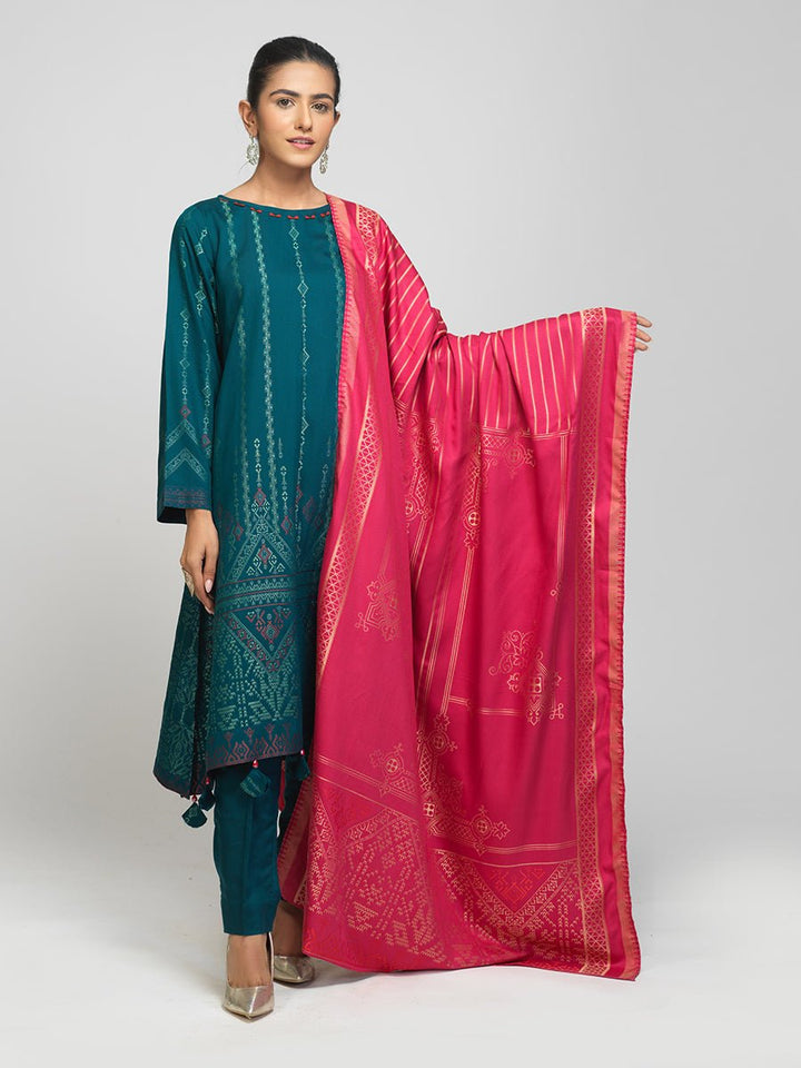 Unstitched 3pc - Viscose Jacquard Shirt with Viscose Jacquard Dupatta & Dyed Viscose Trouser - Viscose Jacquard (WK-00815) - SalitexOnline