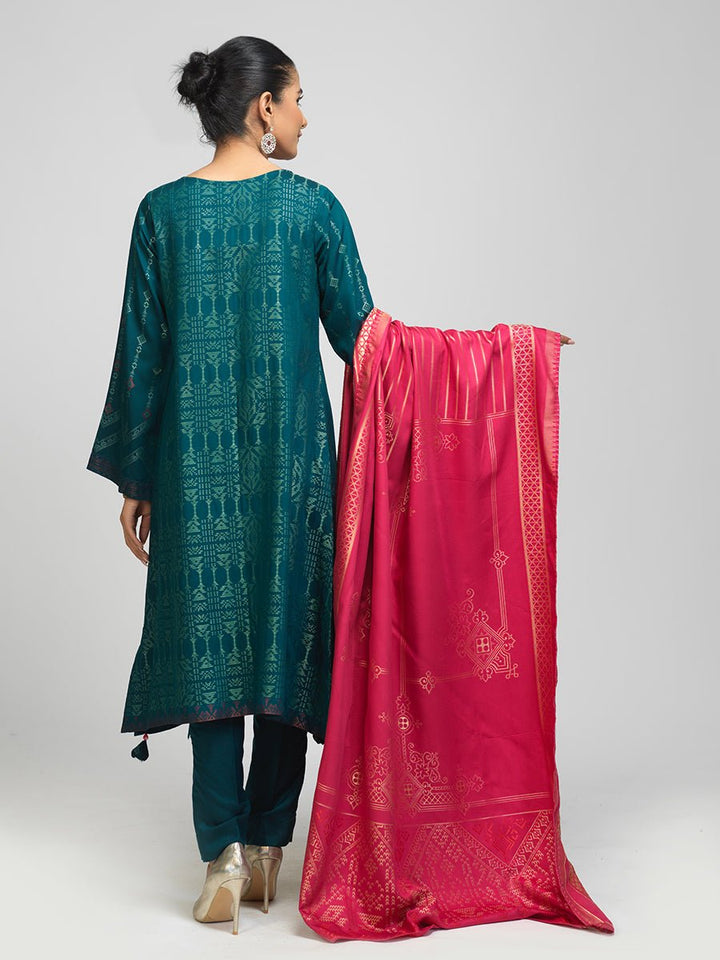 Unstitched 3pc - Viscose Jacquard Shirt with Viscose Jacquard Dupatta & Dyed Viscose Trouser - Viscose Jacquard (WK-00815) - SalitexOnline