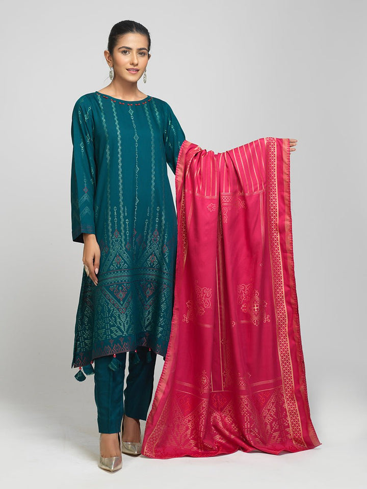 Unstitched 3pc - Viscose Jacquard Shirt with Viscose Jacquard Dupatta & Dyed Viscose Trouser - Viscose Jacquard (WK-00815) - SalitexOnline