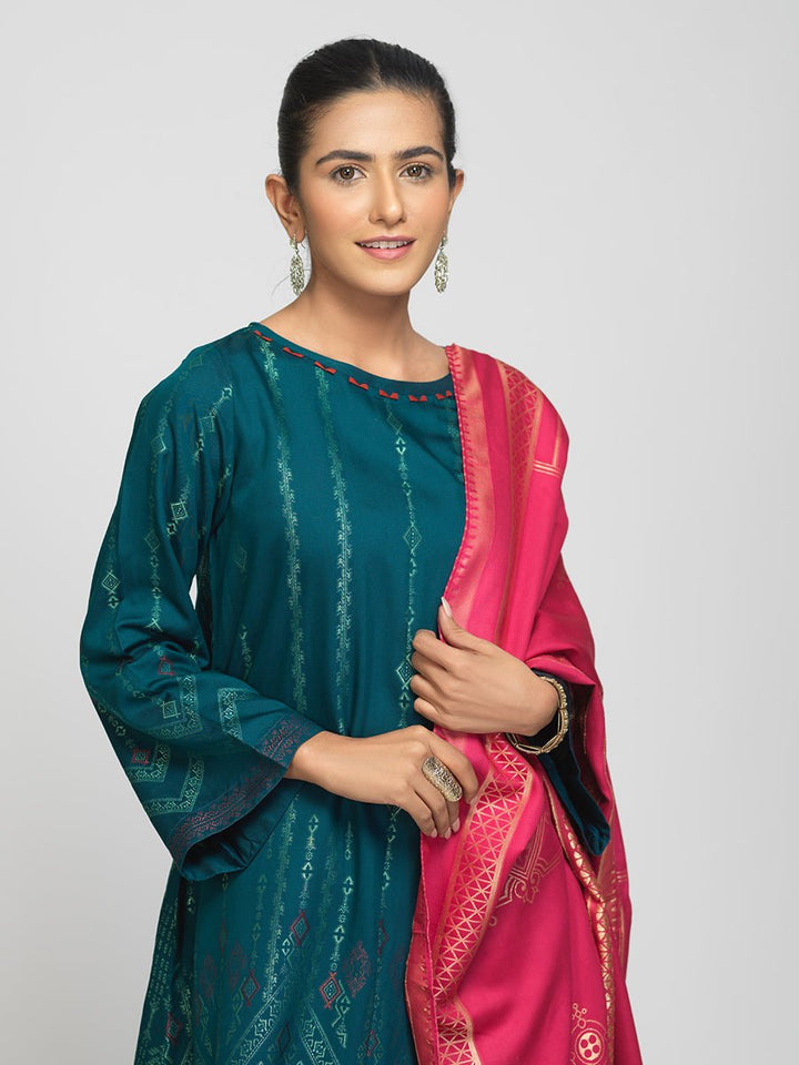 Unstitched 3pc - Viscose Jacquard Shirt with Viscose Jacquard Dupatta & Dyed Viscose Trouser - Viscose Jacquard (WK-00815) - SalitexOnline