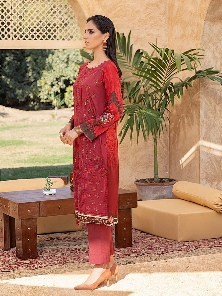 Vivid Pearl-Unstitched 3pc - Lawn Embroidered Front with Lawn Printed Back & Sleeves with Digital Printed Monar Dupatta & Dyed Cambric Trouser-Rococo (WK-00667B) - SalitexOnline